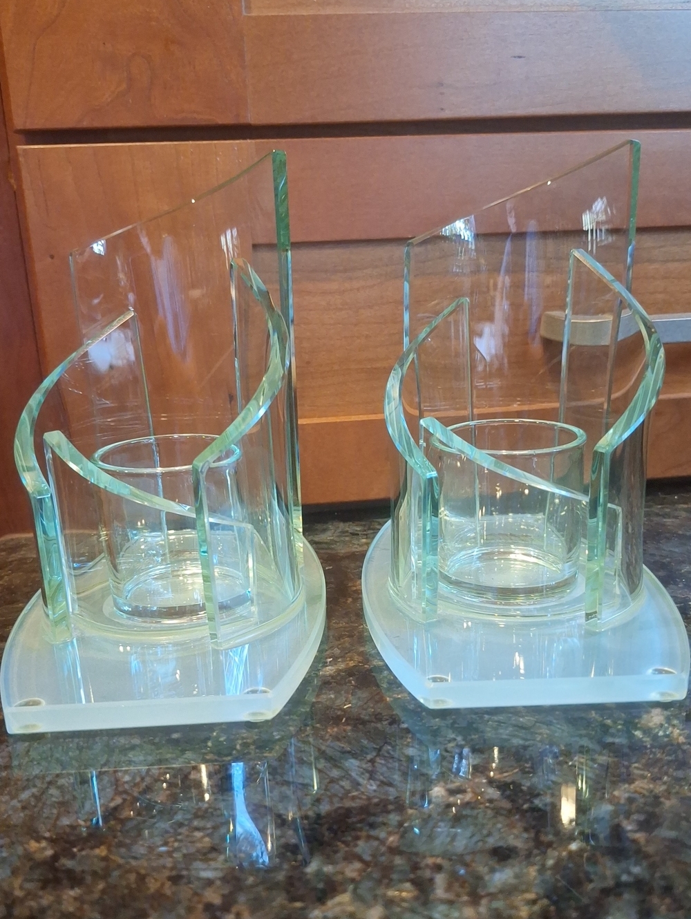 PartyLite Stratus Green Glass 2007, Retired Votives, 1/4" Thick Glass,  Pair